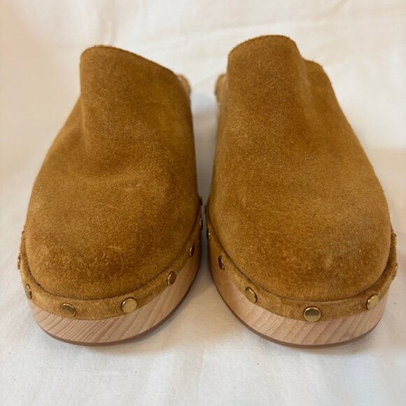J. Crew Dakota Suede Studded Wooden Platform Clogs in Burnished Pecan Size 6.5 - Picture 4 of 11